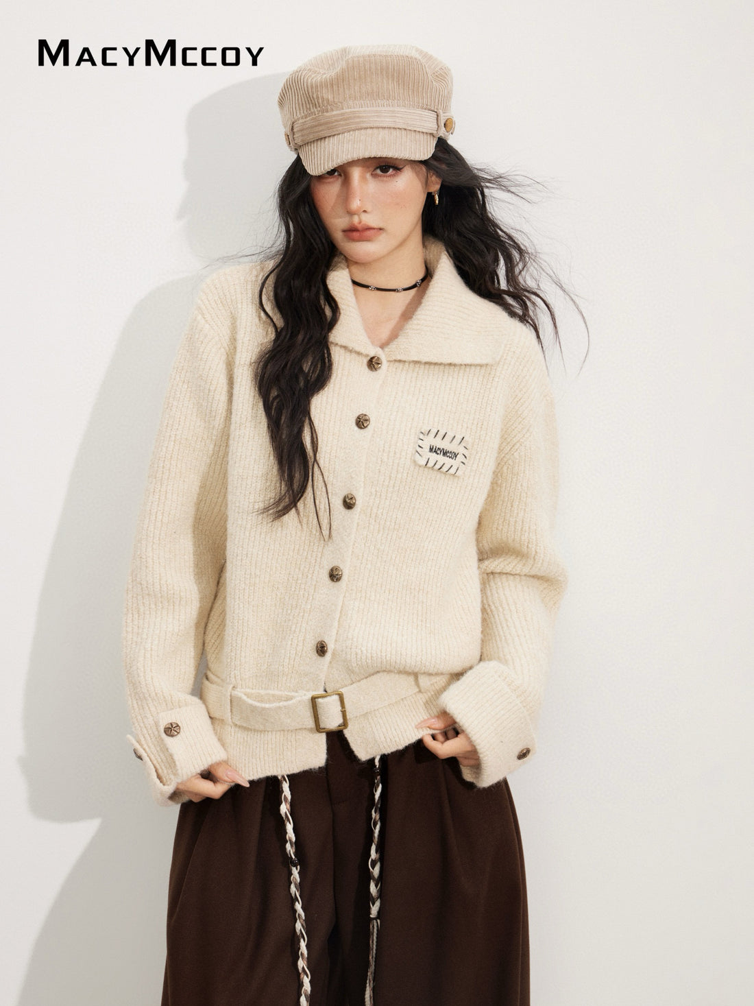 MacyMccoy MMC2025168 Collar tied sweater jacket