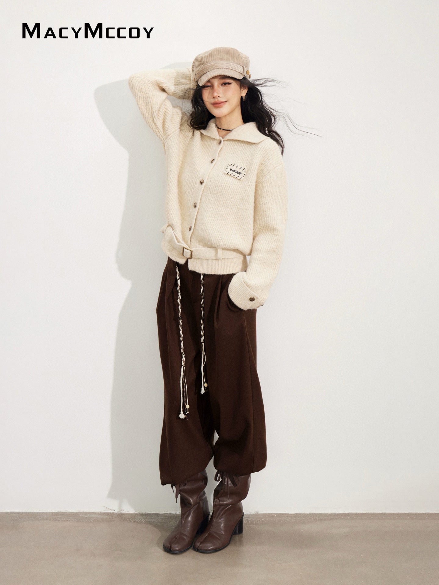 MacyMccoy MMC2025168 Collar tied sweater jacket