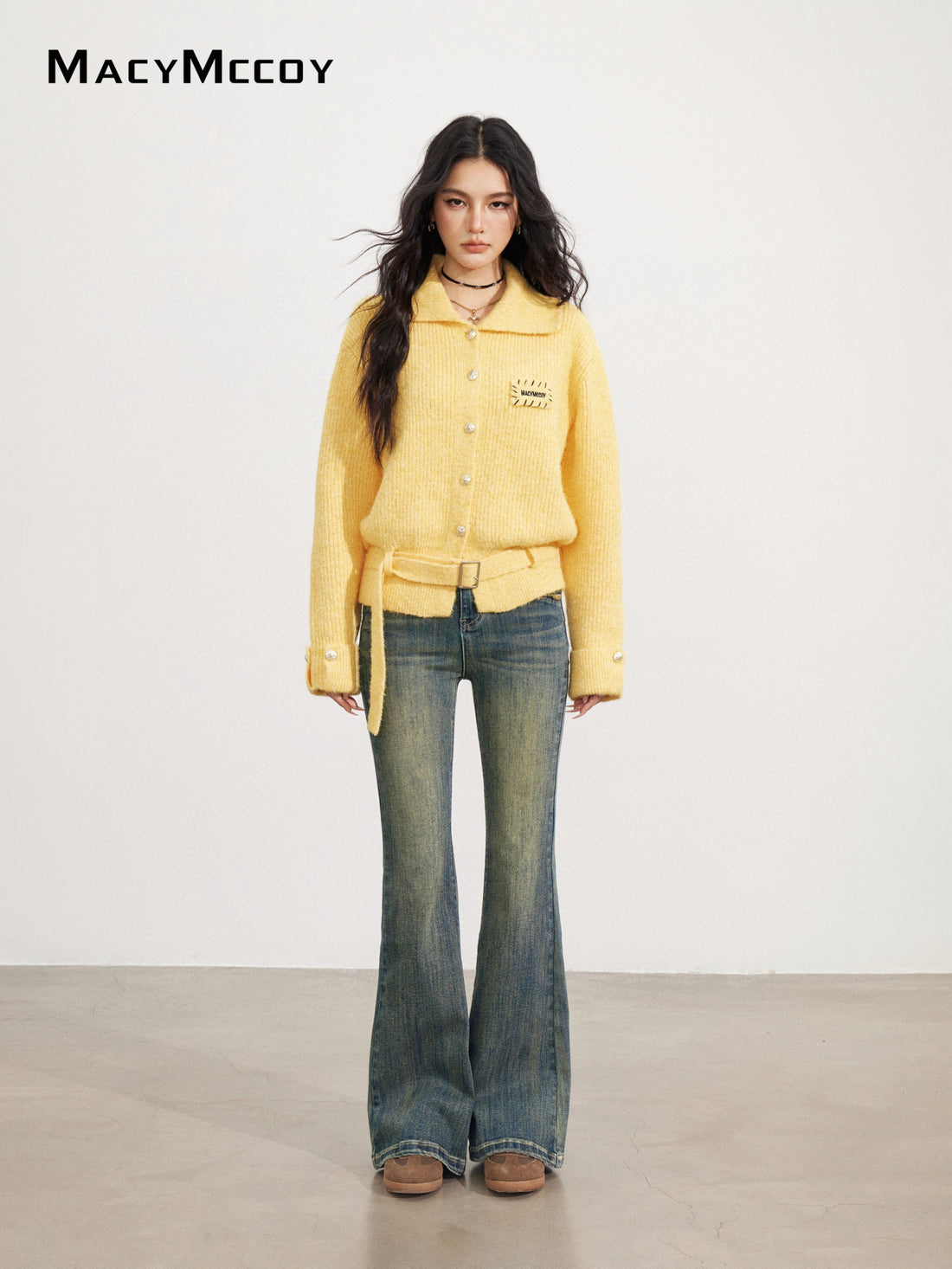 MacyMccoy MMC2025168 Collar tied sweater jacket
