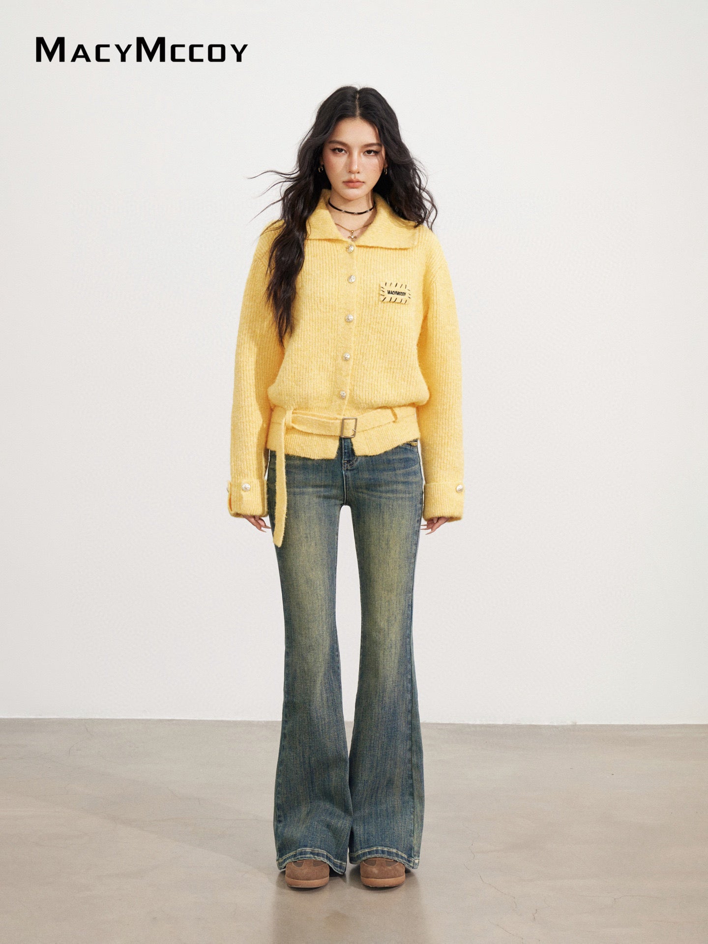 MacyMccoy MMC2025168 Collar tied sweater jacket