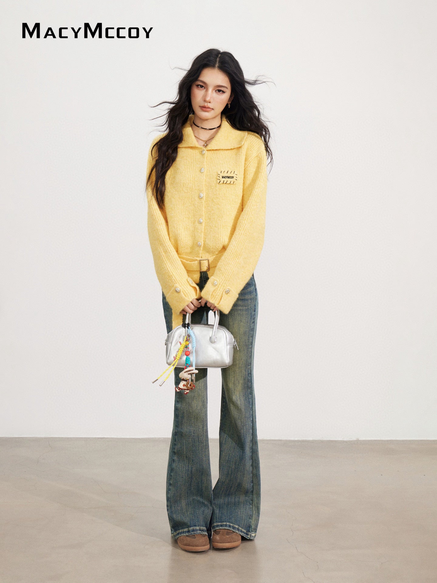 MacyMccoy MMC2025168 Collar tied sweater jacket