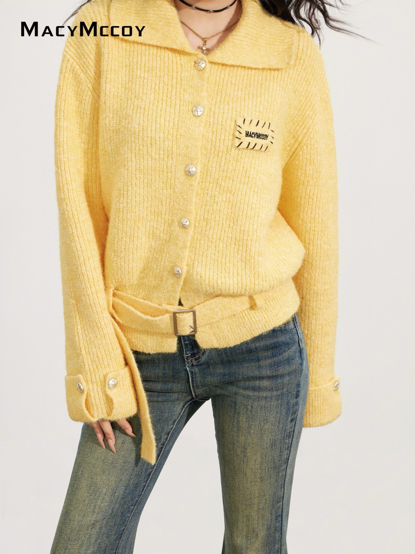 MacyMccoy MMC2025168 Collar tied sweater jacket