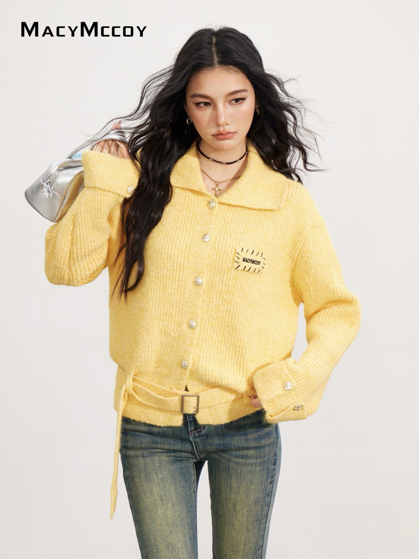 MacyMccoy MMC2025168 Collar tied sweater jacket