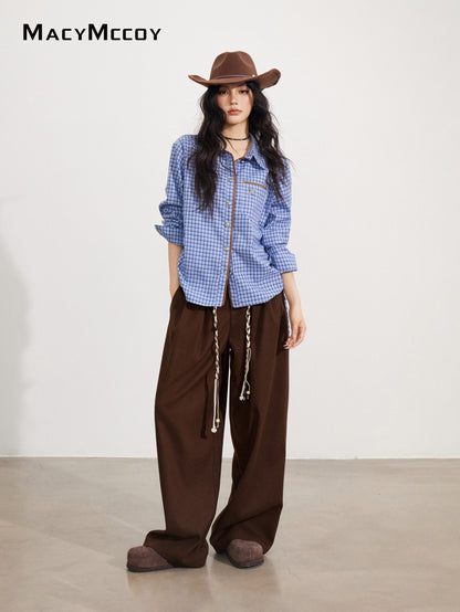 MacyMccoy MMC2025173 Tie up woolen wide leg pants