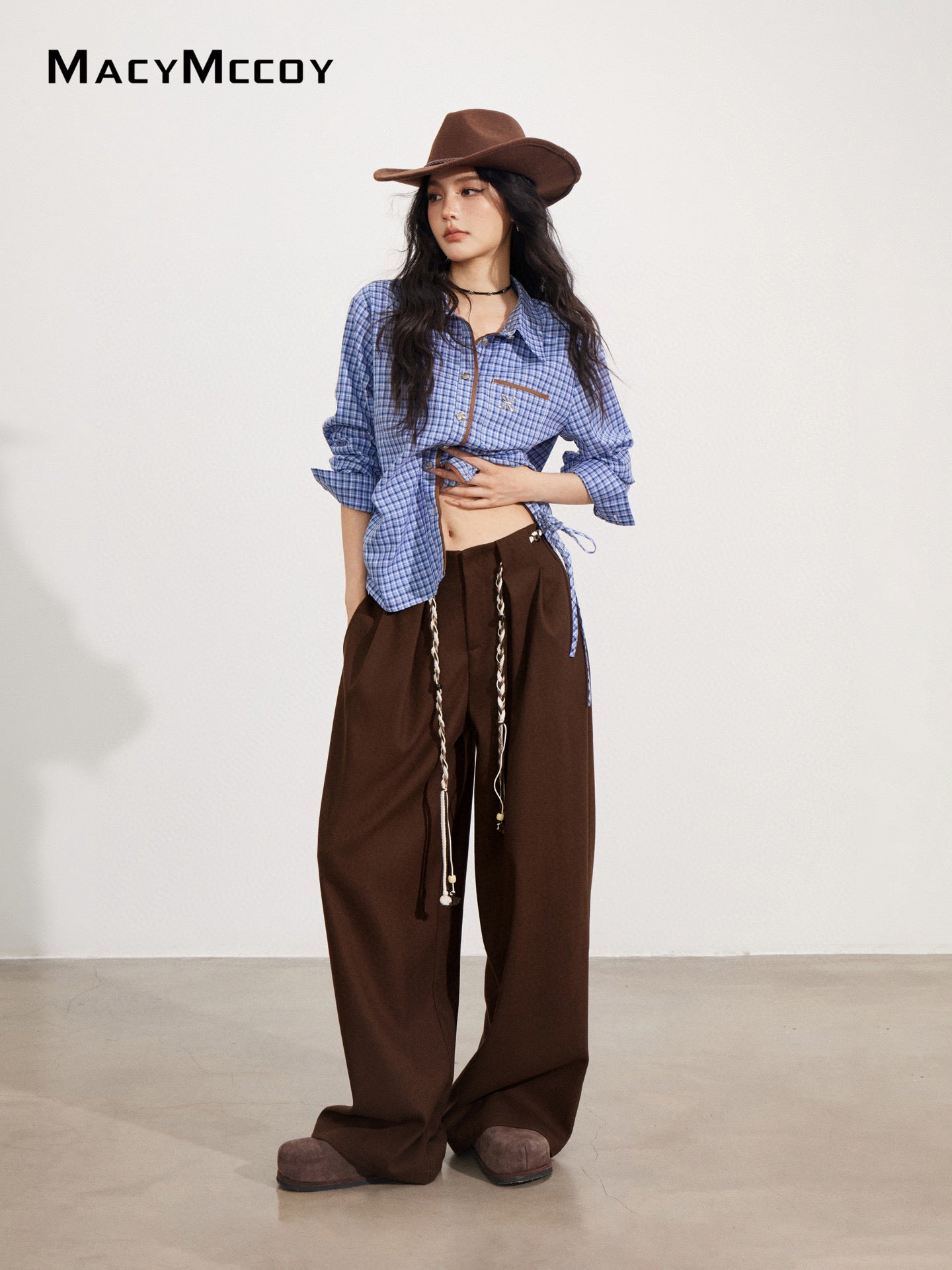 MacyMccoy MMC2025173 Tie up woolen wide leg pants