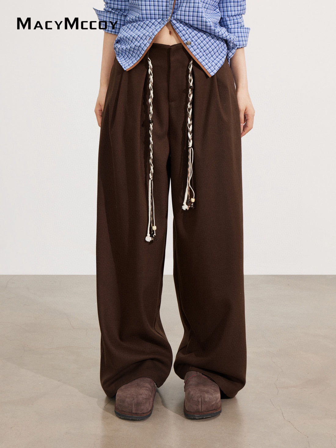 MacyMccoy MMC2025173 Tie up woolen wide leg pants