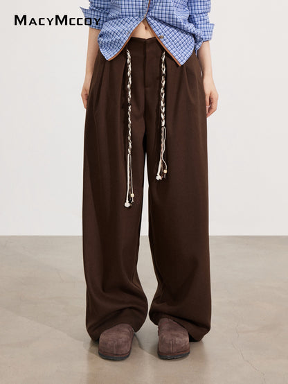 MacyMccoy MMC2025173 Tie up woolen wide leg pants