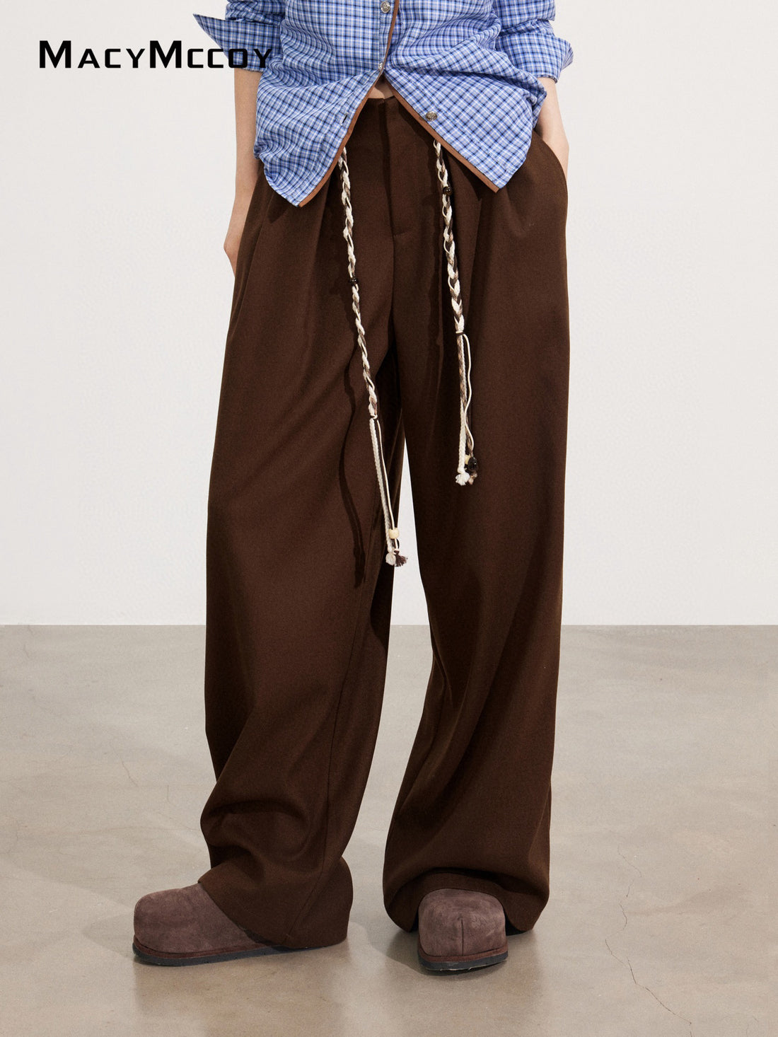 MacyMccoy MMC2025173 Tie up woolen wide leg pants
