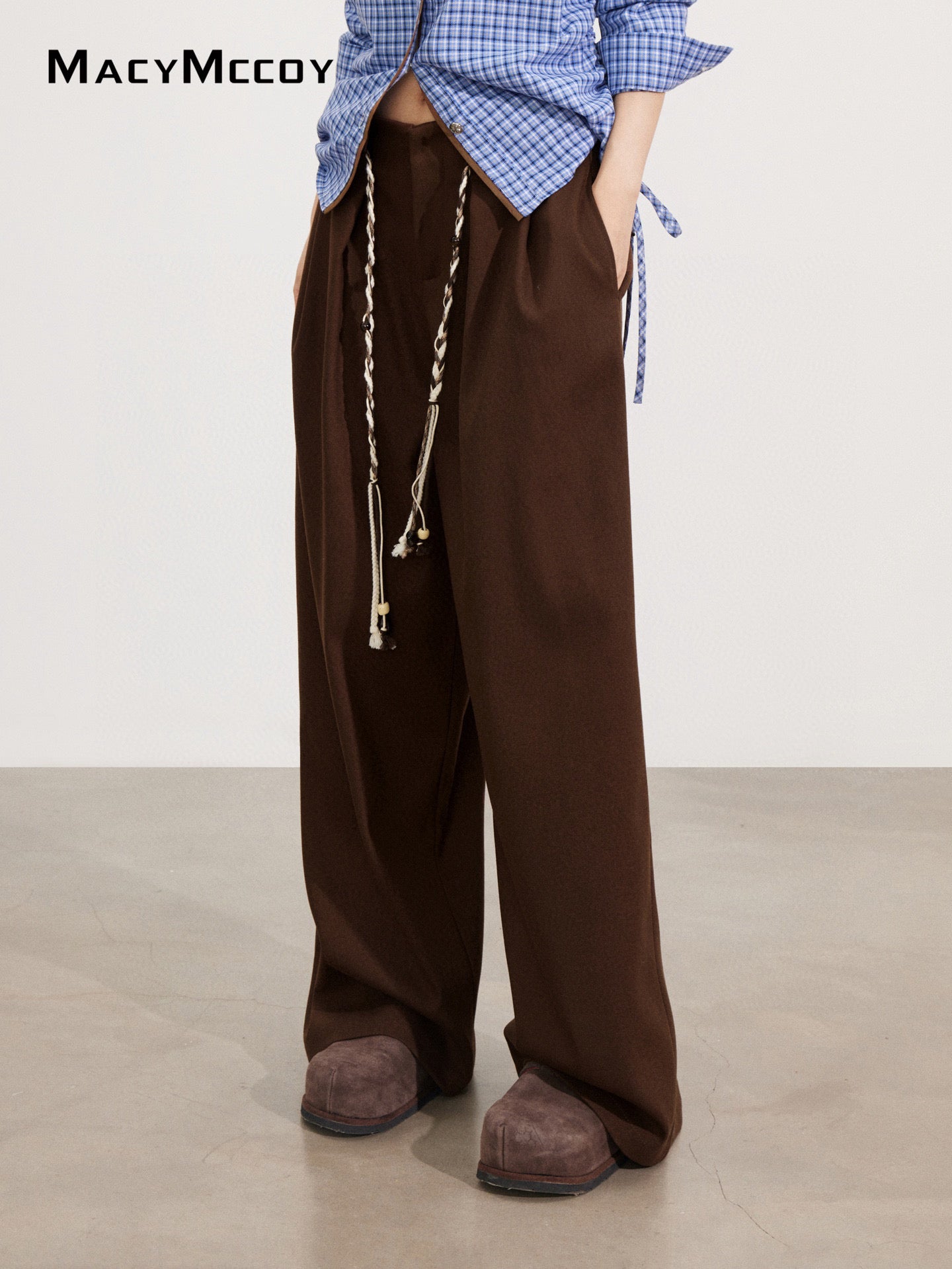 MacyMccoy MMC2025173 Tie up woolen wide leg pants