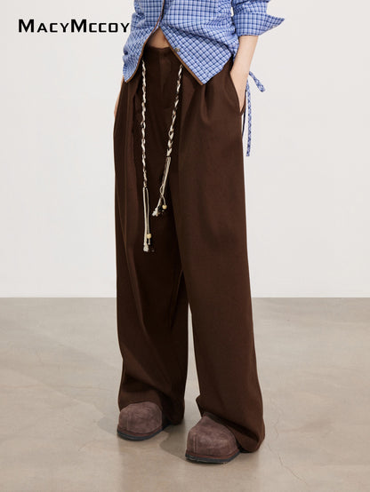 MacyMccoy MMC2025173 Tie up woolen wide leg pants