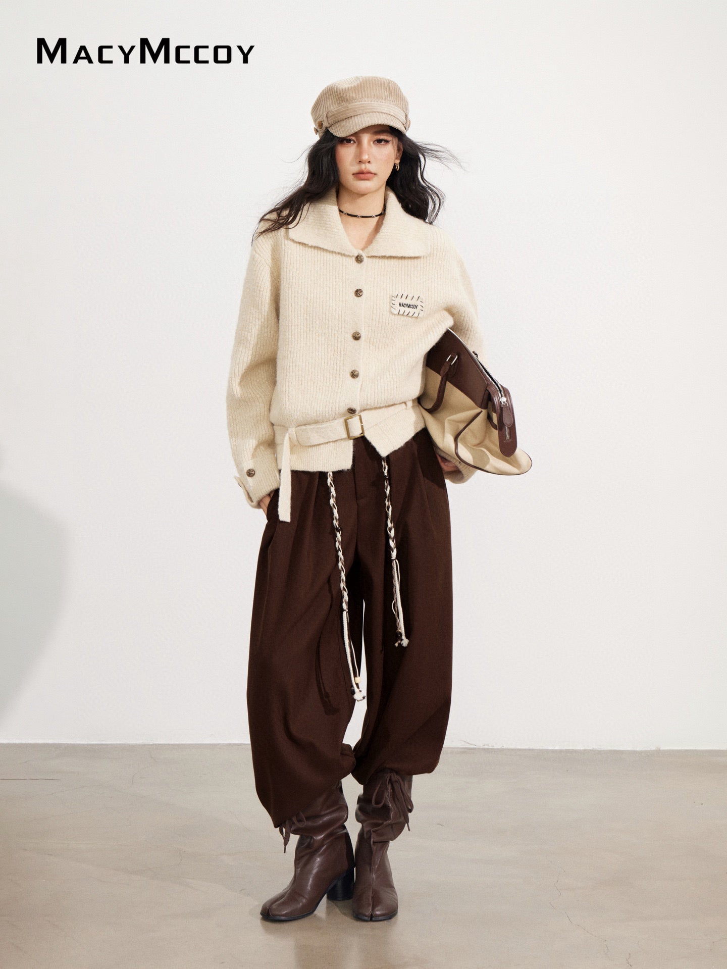 MacyMccoy MMC2025173 Tie up woolen wide leg pants