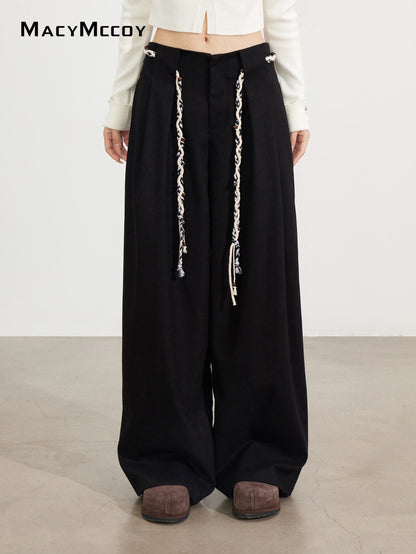 MacyMccoy MMC2025173 Tie up woolen wide leg pants