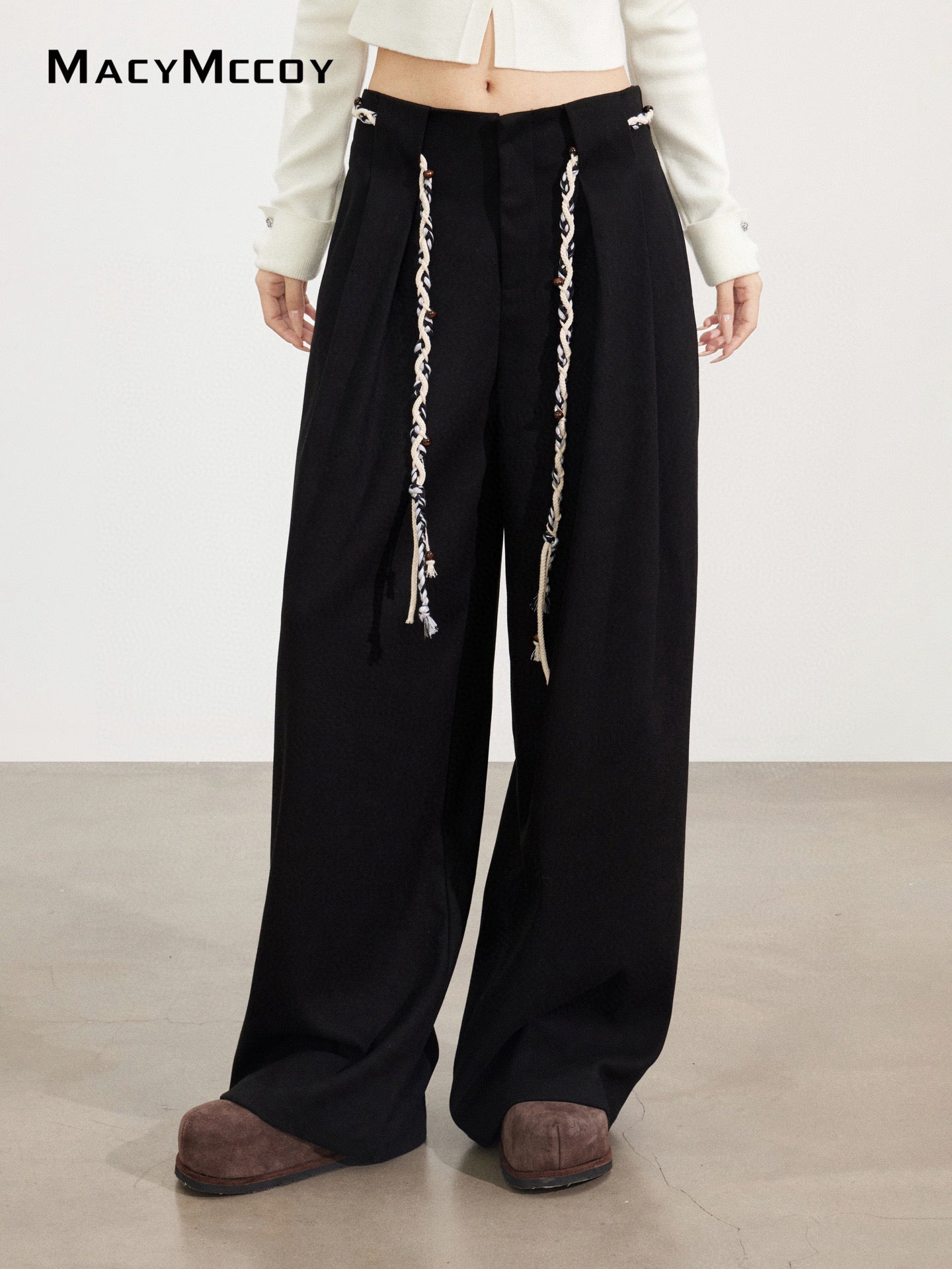 MacyMccoy MMC2025173 Tie up woolen wide leg pants