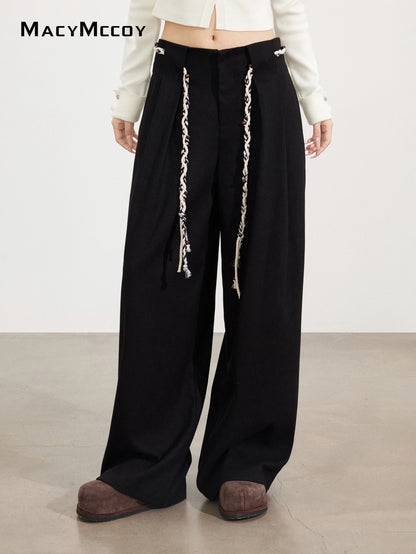 MacyMccoy MMC2025173 Tie up woolen wide leg pants