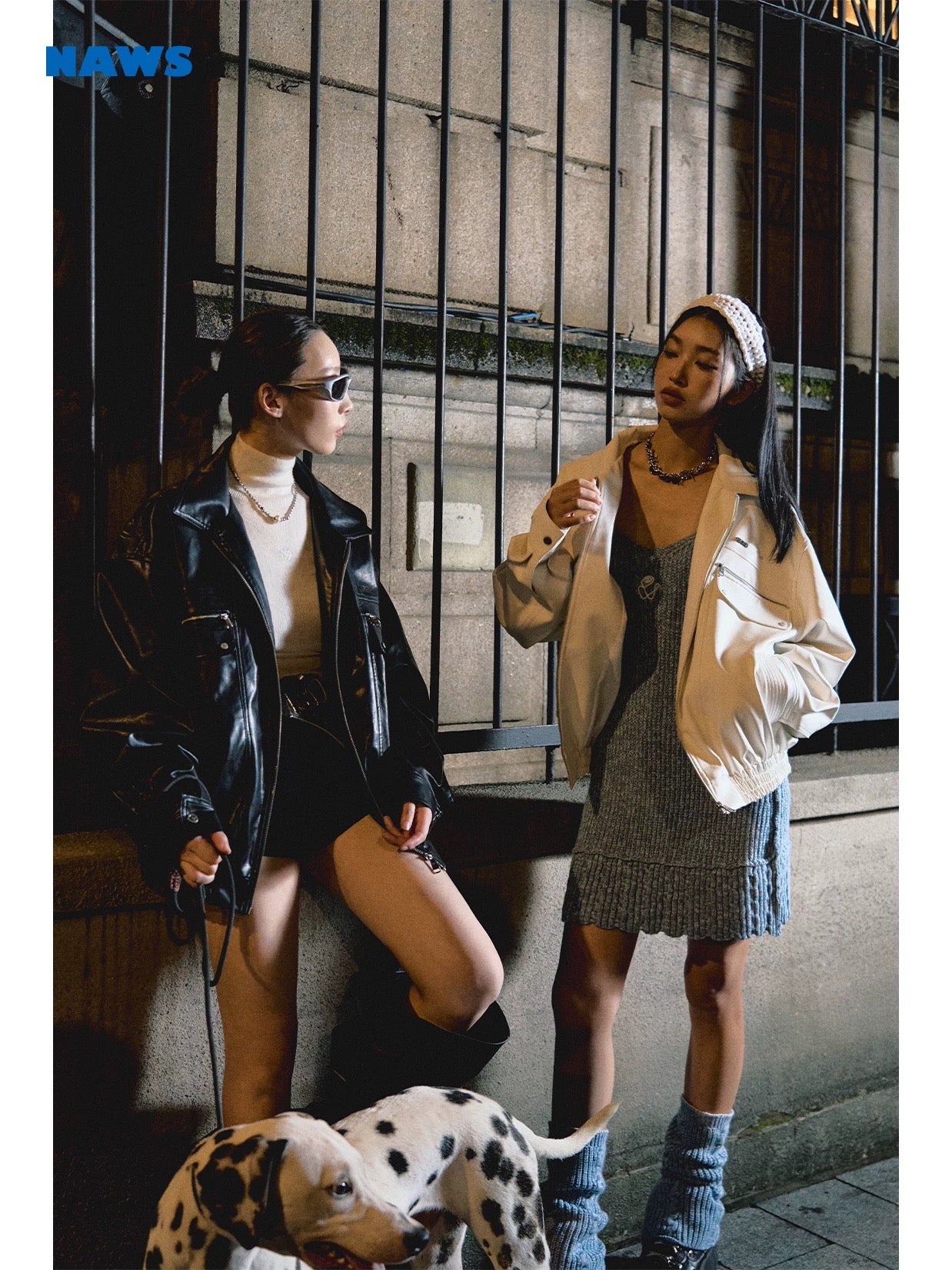 NAWS Black and white retro silhouette lapel leather jacket