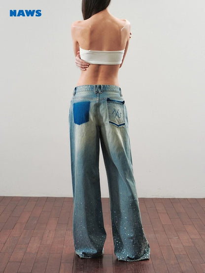 NAWS Washed and rhinestone straight leg loose pants