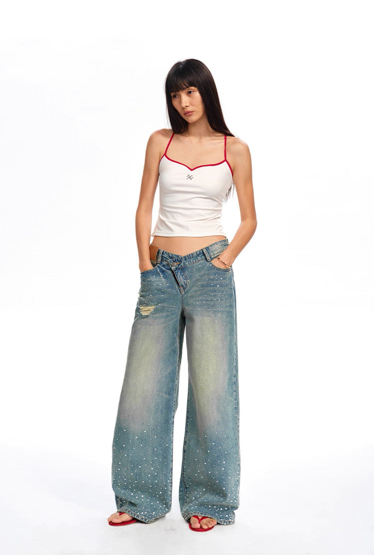 NAWS Washed and rhinestone straight leg loose pants