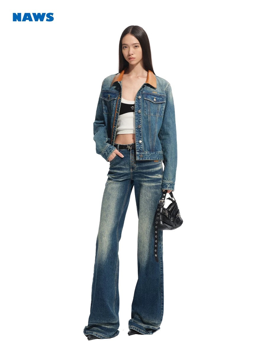 NAWS Modern retro washed patchwork shoulder jacket