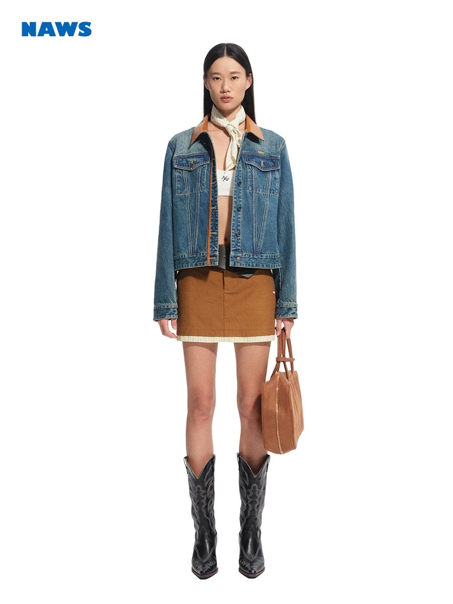 NAWS Modern retro washed patchwork shoulder jacket