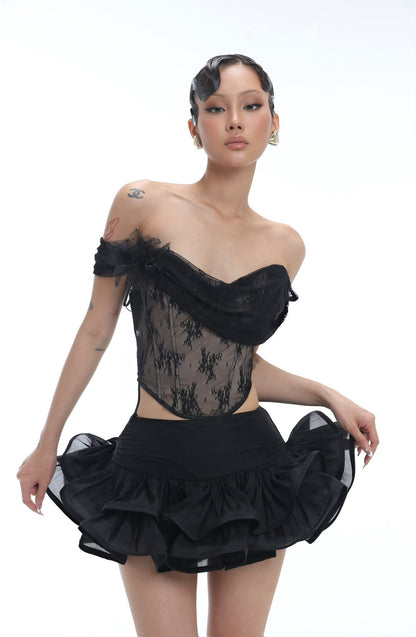 FFSD Bustier Top &amp; Ruffle Skirt (Black)