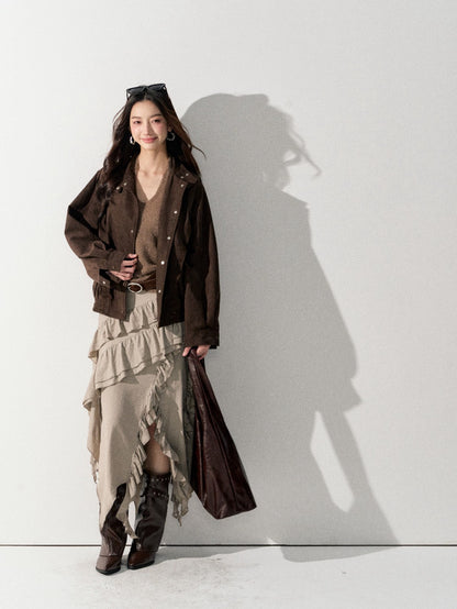 Lafreedom LAF350930&amp;LAF350931 Urban nomadic style loose jacket + skirt set