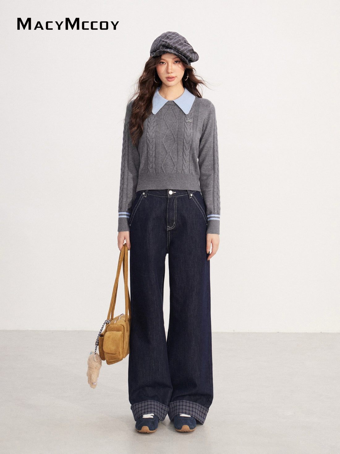 MacyMccoy MMC2025229 Polo collar contrasting twisted sweater