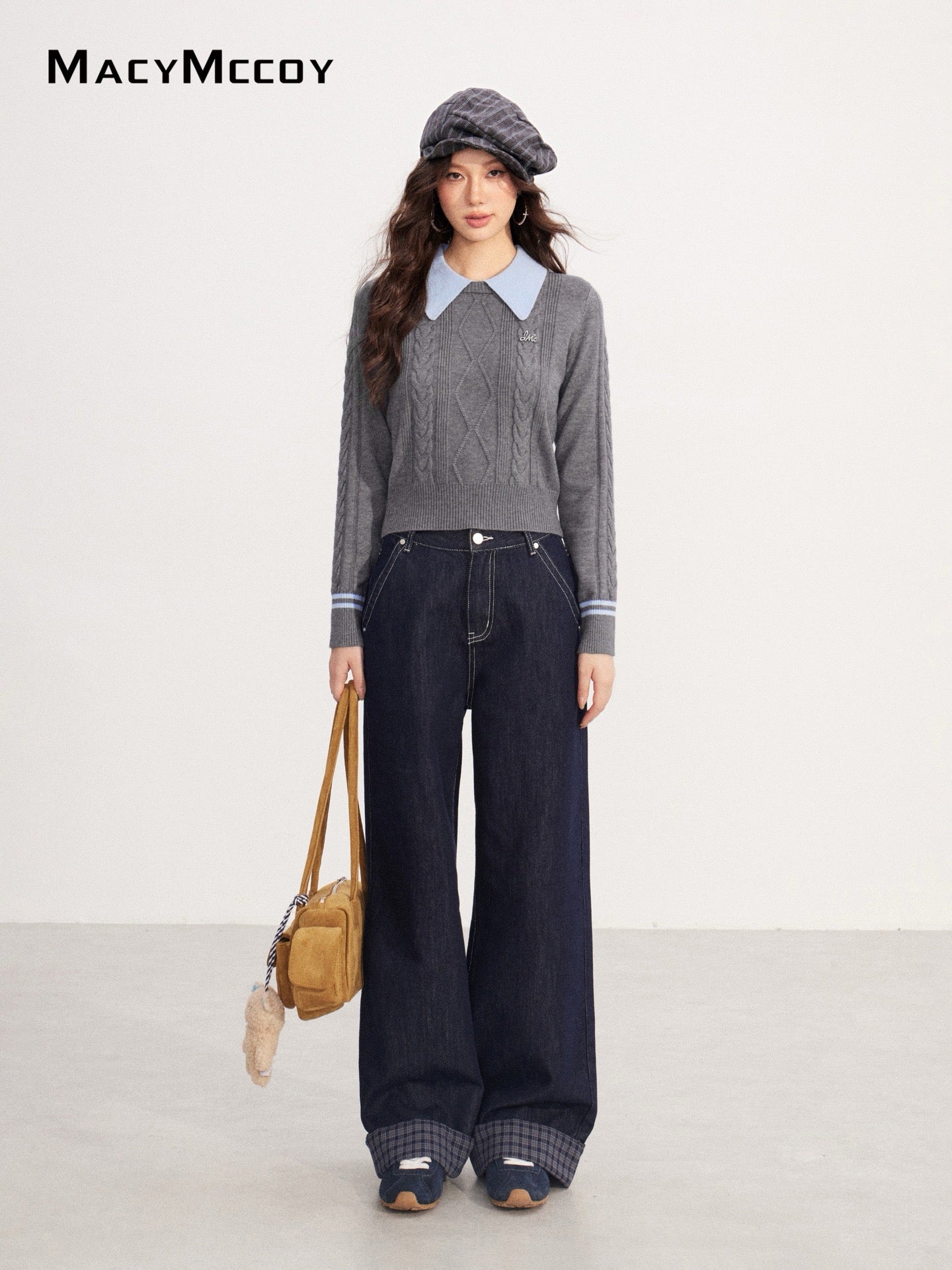 MacyMccoy MMC2025229 Polo collar contrasting twisted sweater