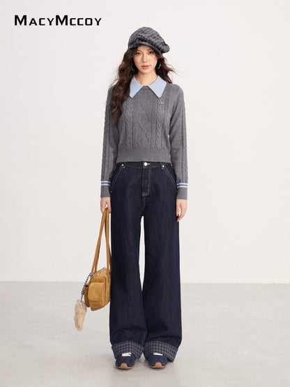 MacyMccoy MMC2025229 Polo collar contrasting twisted sweater