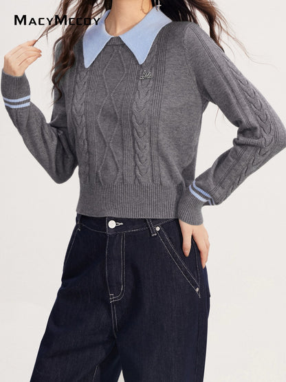 MacyMccoy MMC2025229 Polo collar contrasting twisted sweater