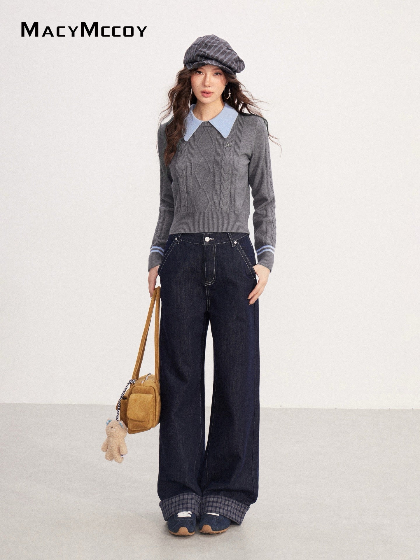 MacyMccoy MMC2025229 Polo collar contrasting twisted sweater