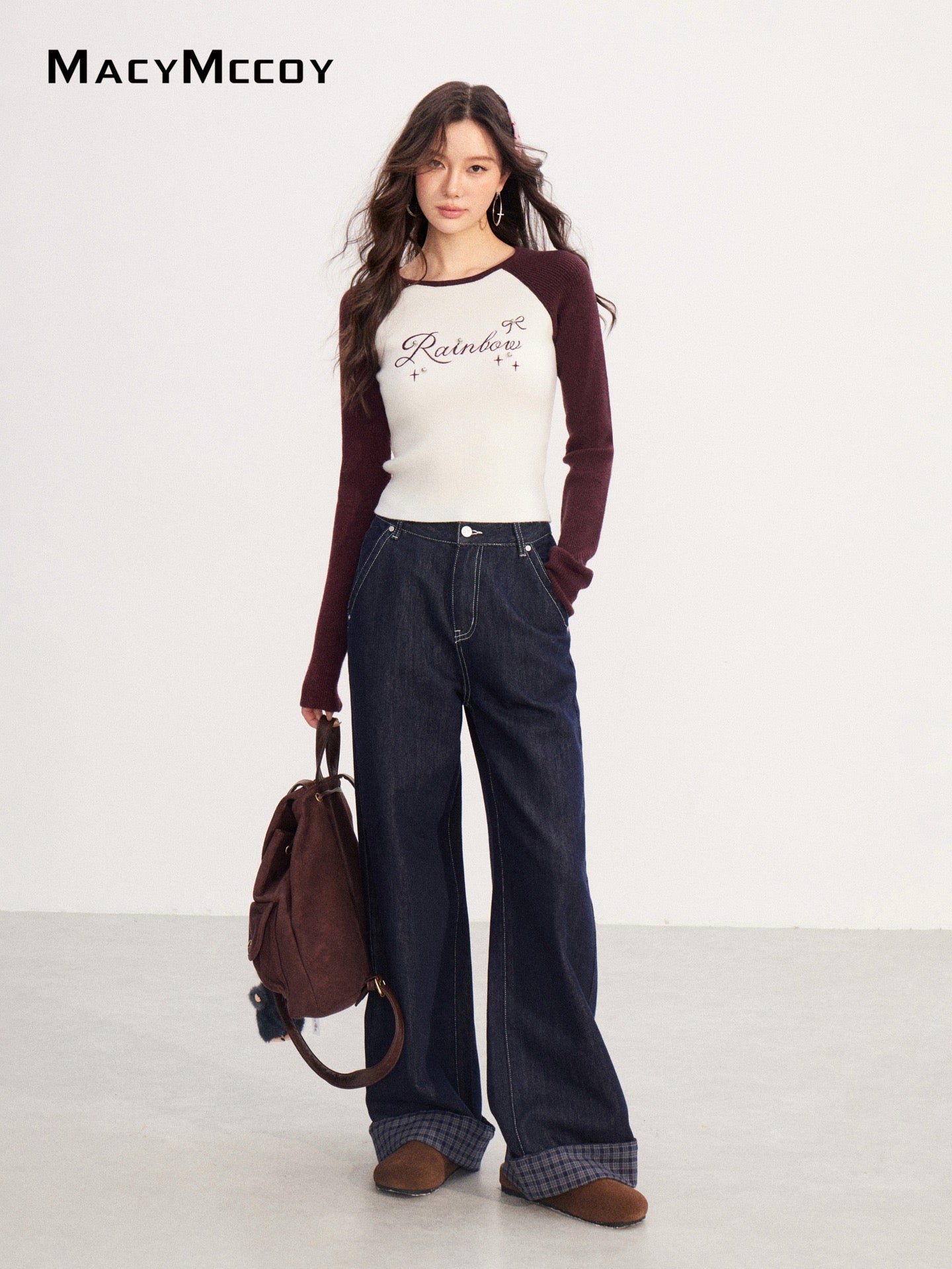 MacyMccoy MMC2025230 Contrast embroidered knitted top