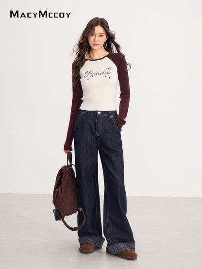 MacyMccoy MMC2025230 Contrast embroidered knitted top