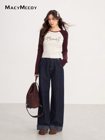 MacyMccoy MMC2025230 Contrast embroidered knitted top