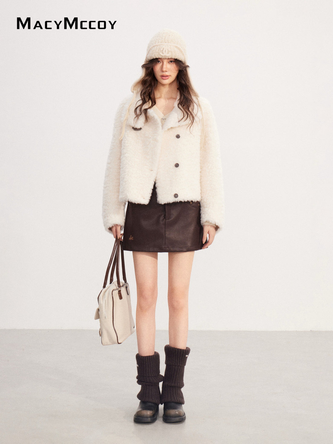 MacyMccoy MMC2025227 Lamb wool stand up collar short jacket