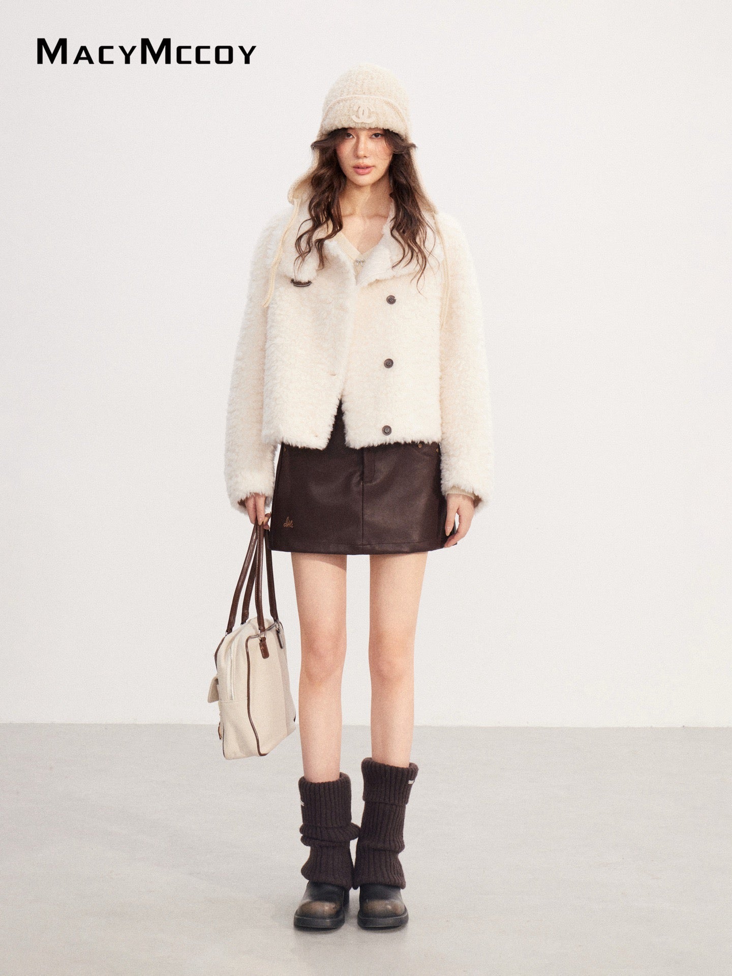 MacyMccoy MMC2025227 Lamb wool stand up collar short jacket