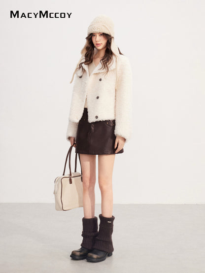 MacyMccoy MMC2025227 Lamb wool stand up collar short jacket