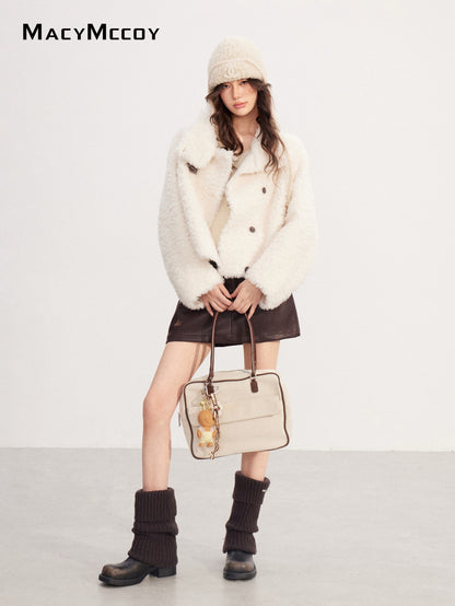 MacyMccoy MMC2025227 Lamb wool stand up collar short jacket