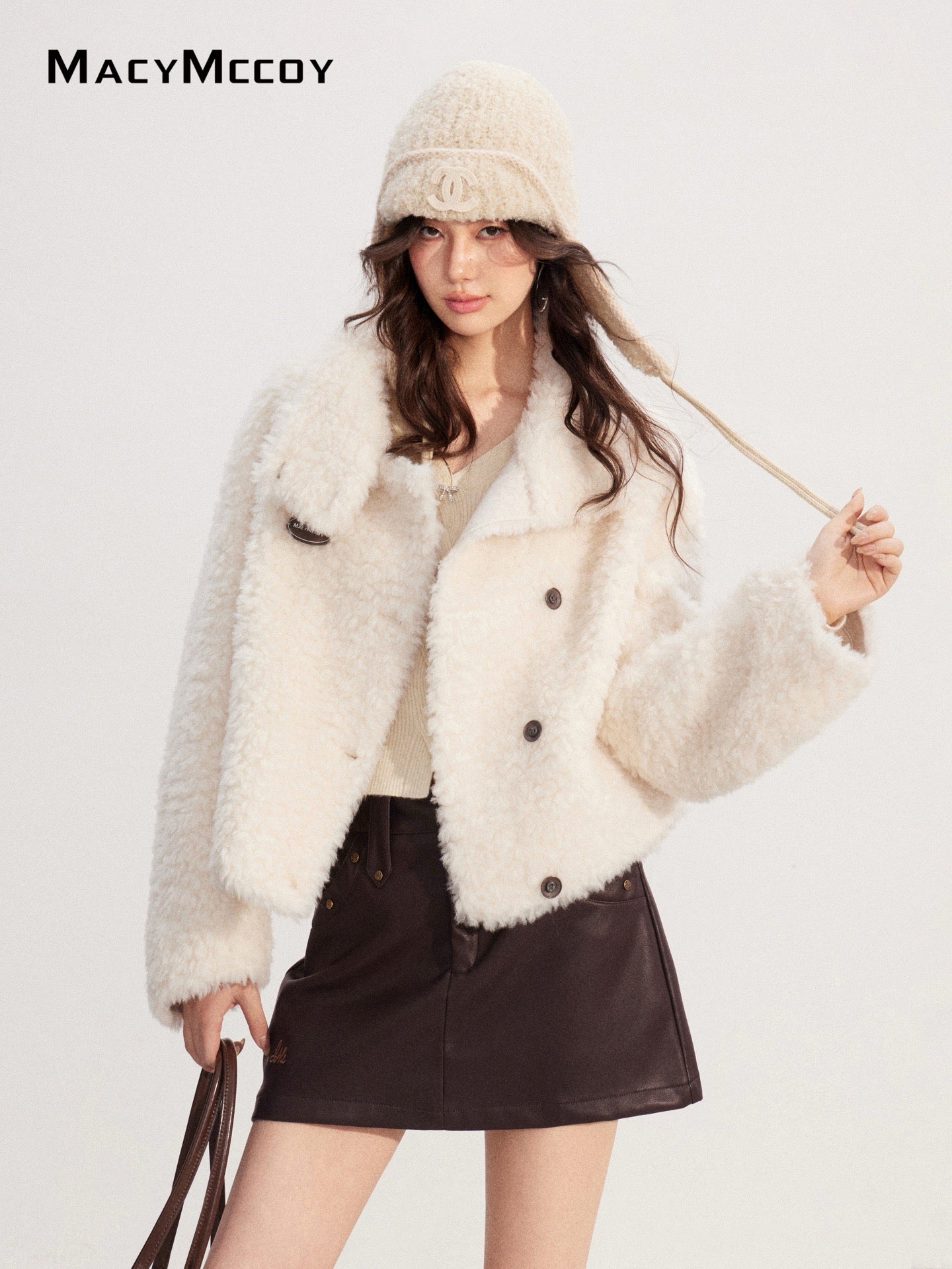 MacyMccoy MMC2025227 Lamb wool stand up collar short jacket