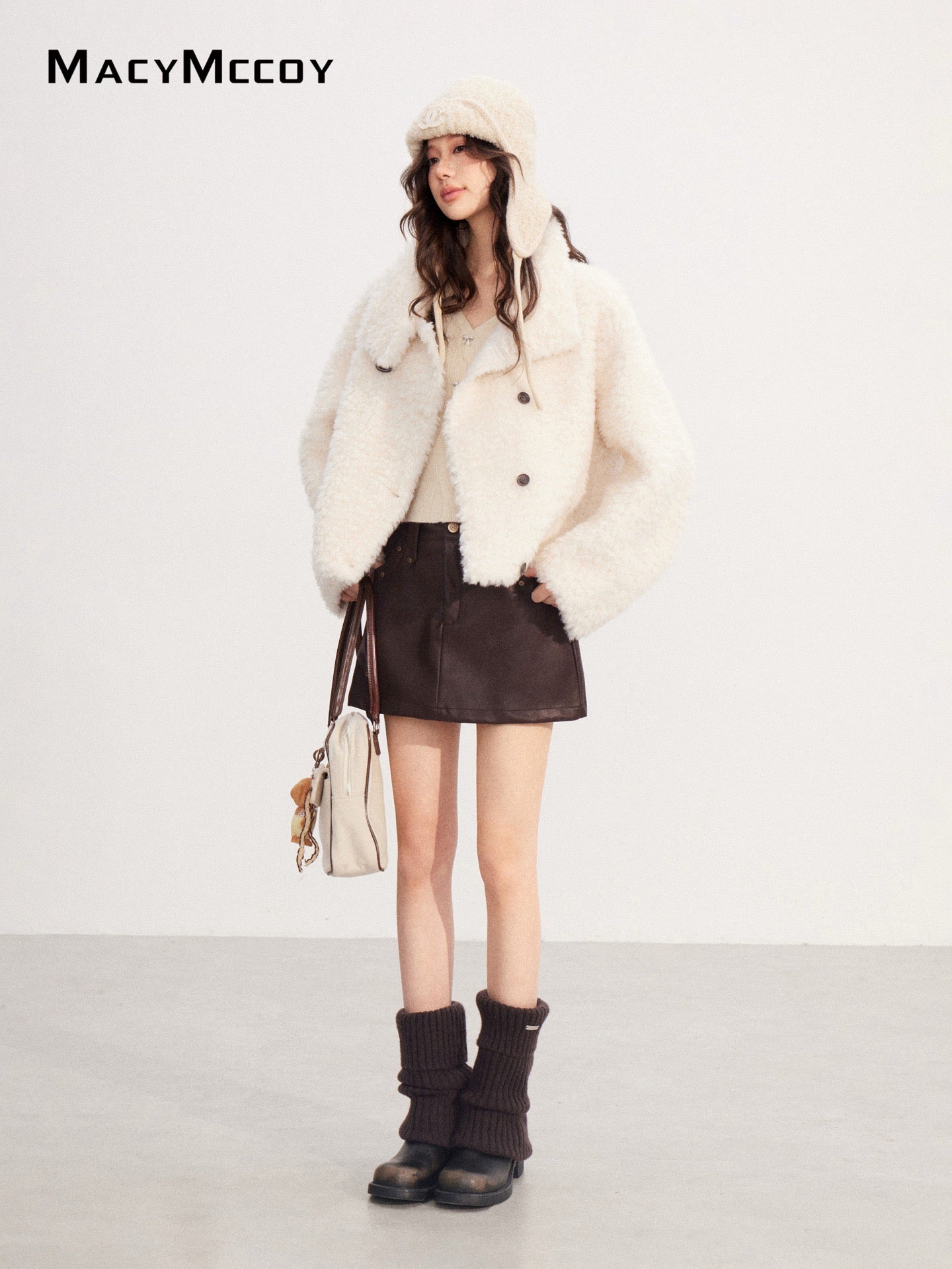 MacyMccoy MMC2025227 Lamb wool stand up collar short jacket