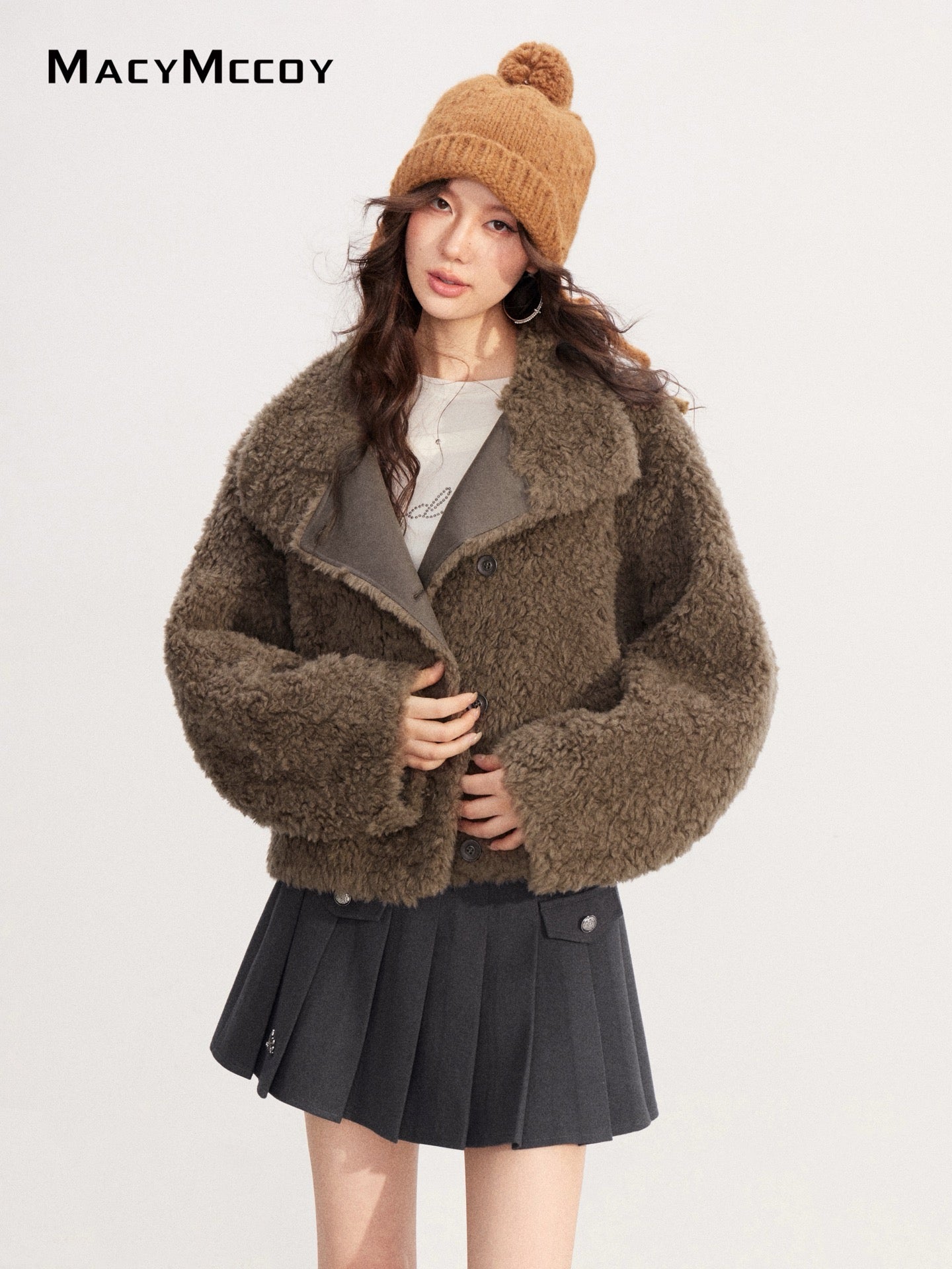 MacyMccoy MMC2025227 Lamb wool stand up collar short jacket