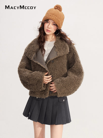 MacyMccoy MMC2025227 Lamb wool stand up collar short jacket