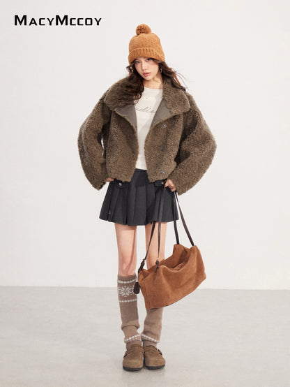 MacyMccoy MMC2025227 Lamb wool stand up collar short jacket