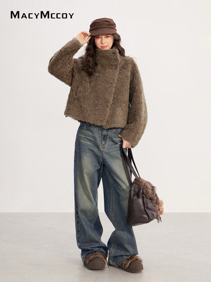 MacyMccoy MMC2025227 Lamb wool stand up collar short jacket