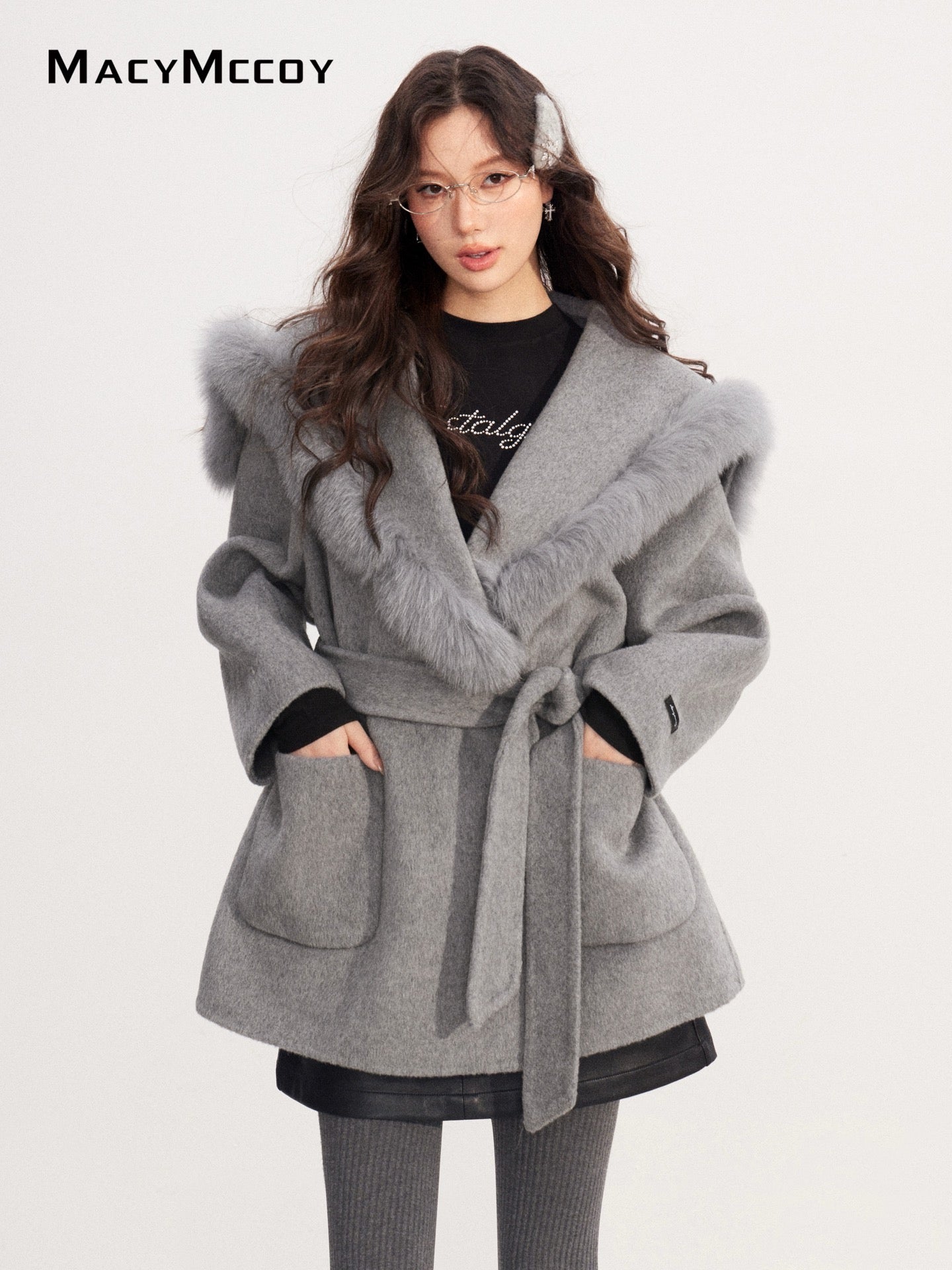 MacyMccoy MMC2025226 Wide lapel wool coat