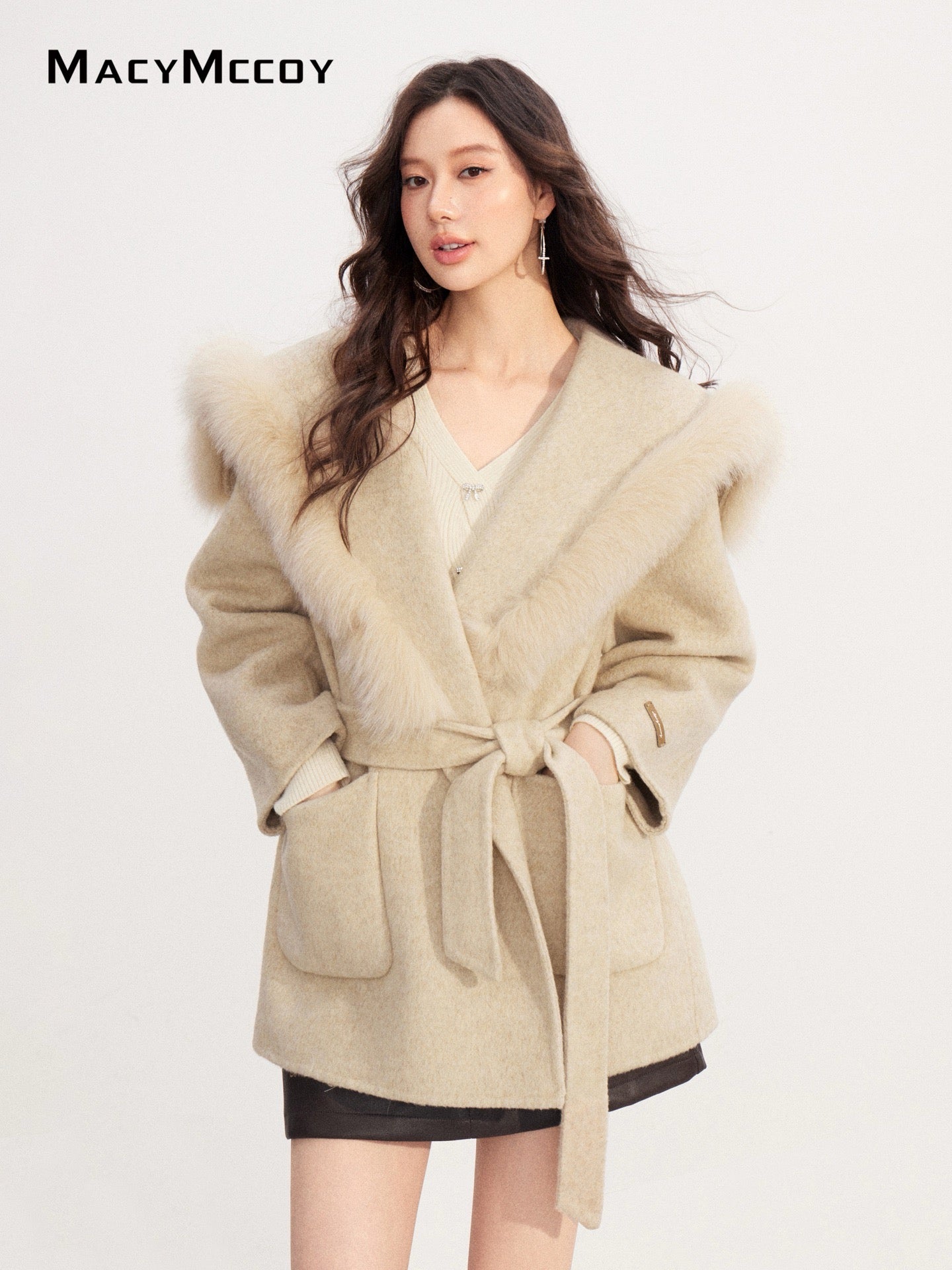 MacyMccoy MMC2025226 Wide lapel wool coat