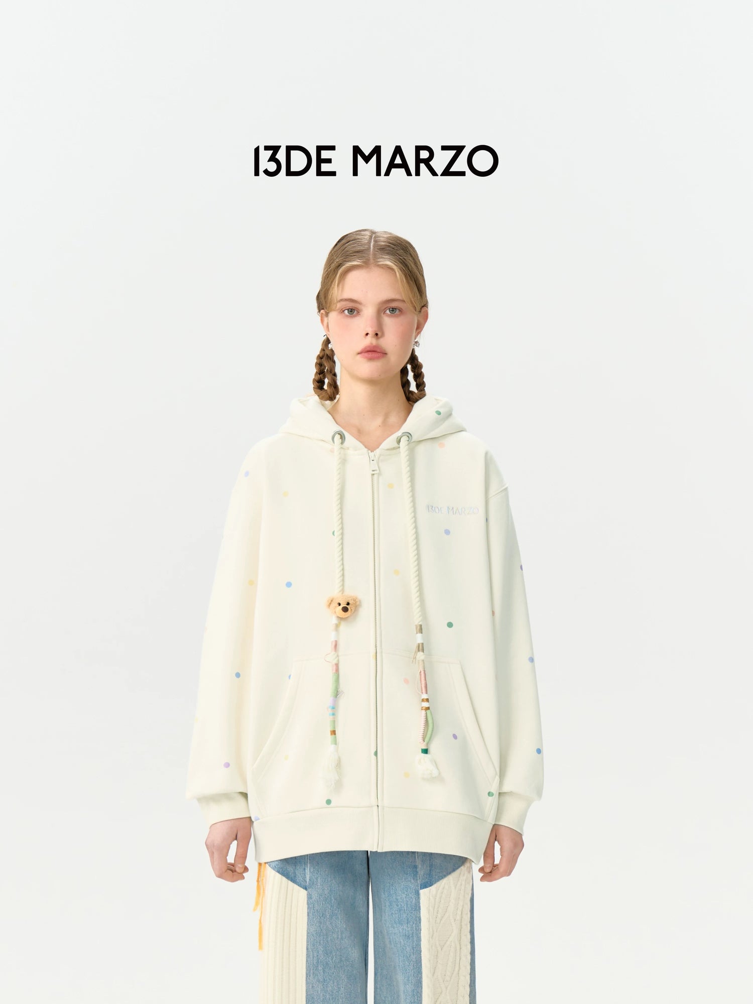13DE MARZO Colorful string hooded jacket