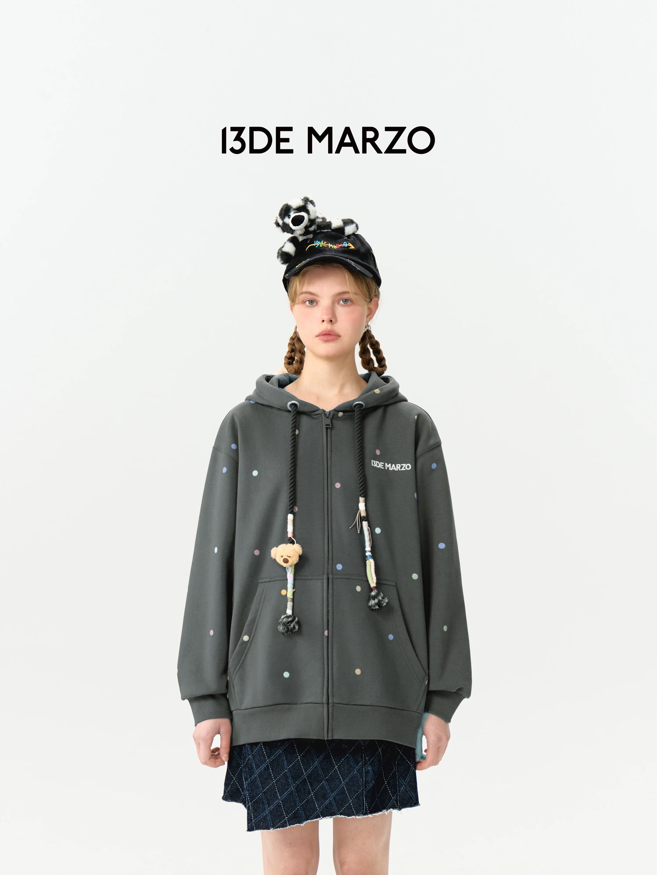 13DE MARZO Colorful string hooded jacket