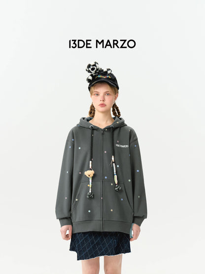 13DE MARZO Colorful string hooded jacket