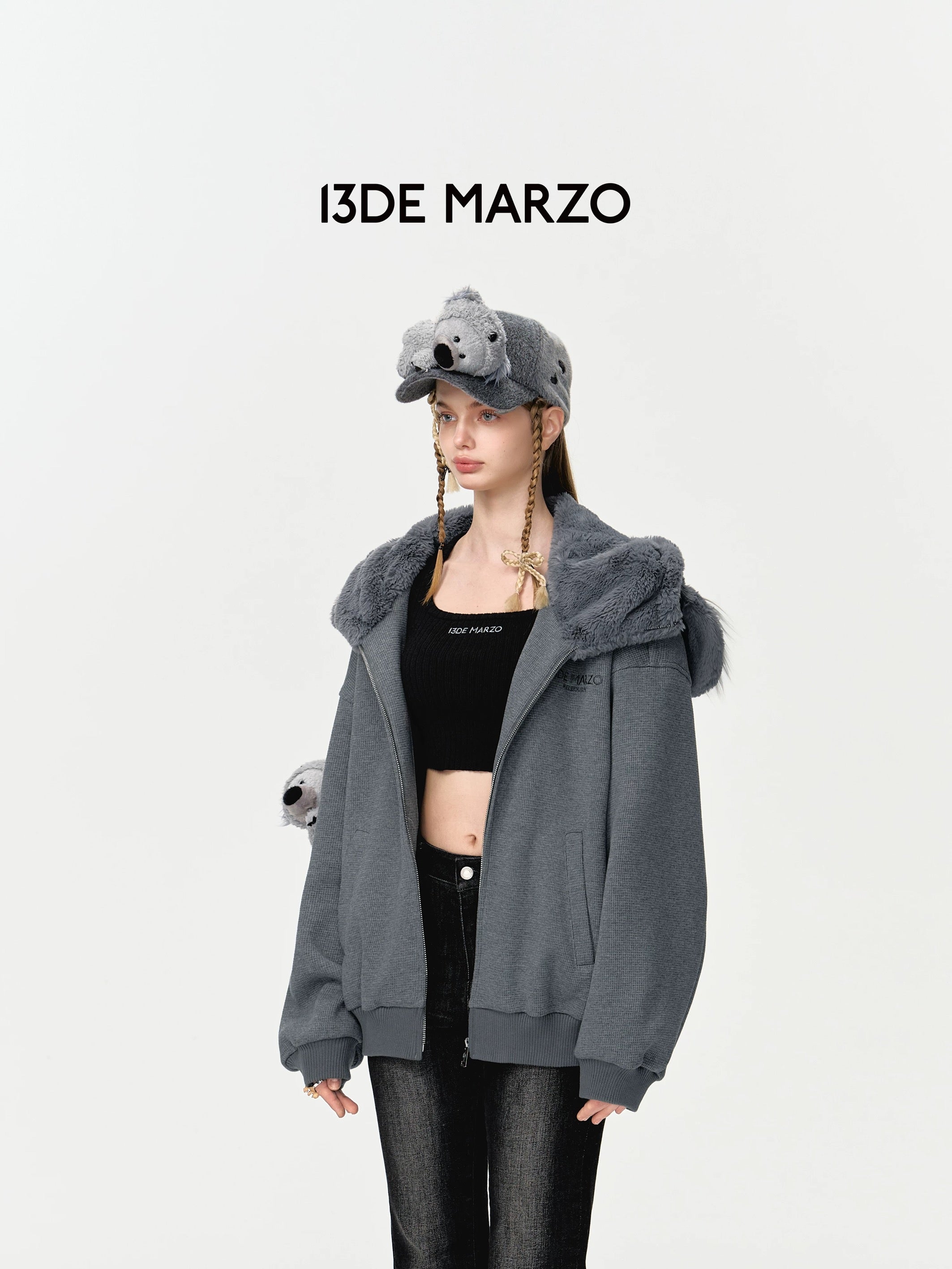 13DE MARZO Koala Coat Cute Grey Hoodie