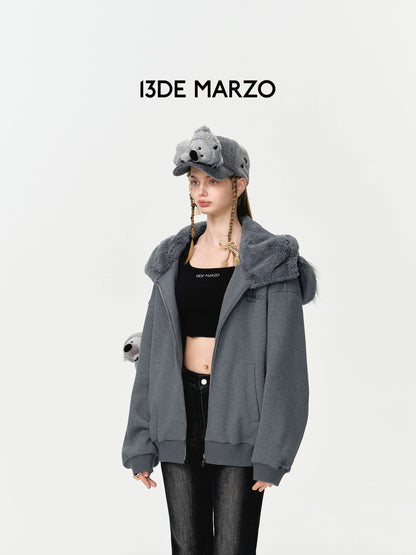 13DE MARZO Koala Coat Cute Grey Hoodie